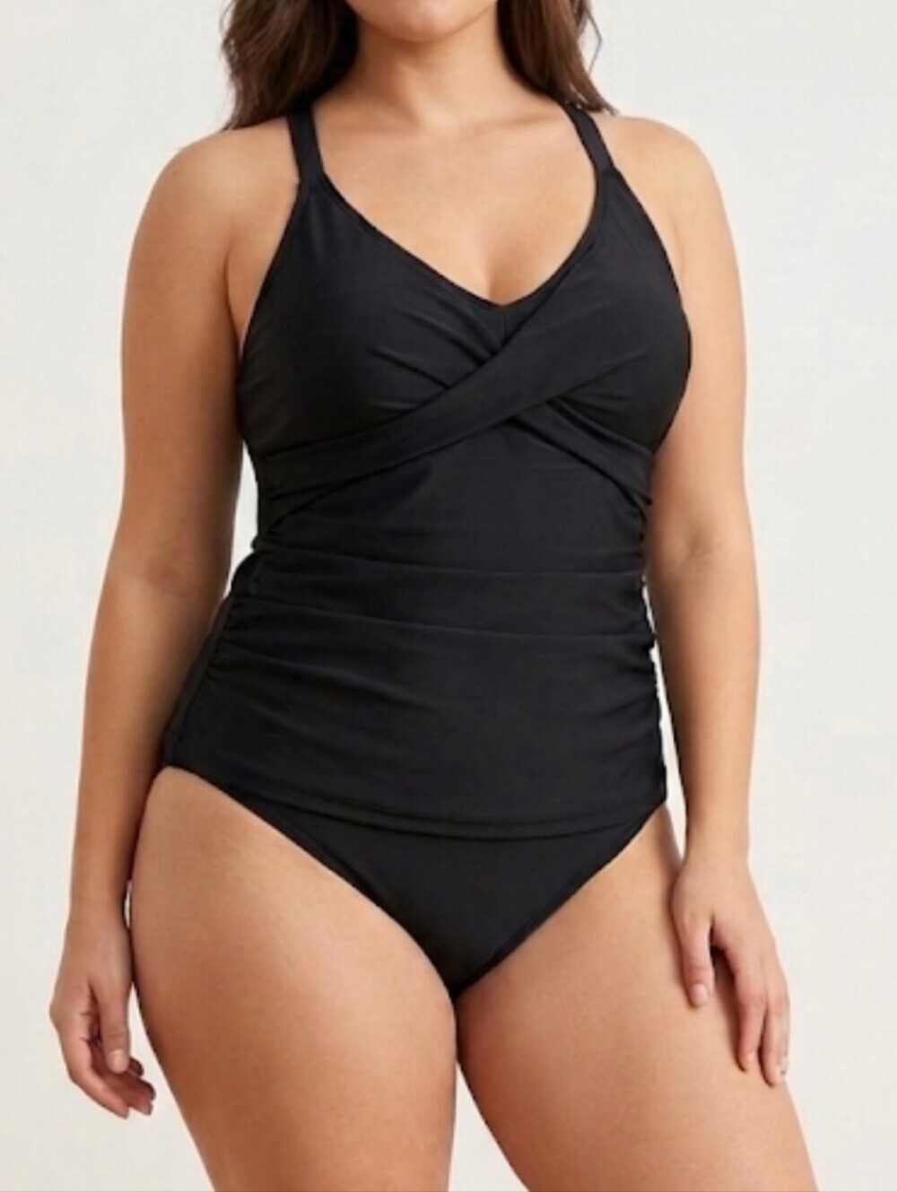 TEMP ME Black Two-Piece Swim Tankini Set. NWT Mismatched Top XL - Bottom L
